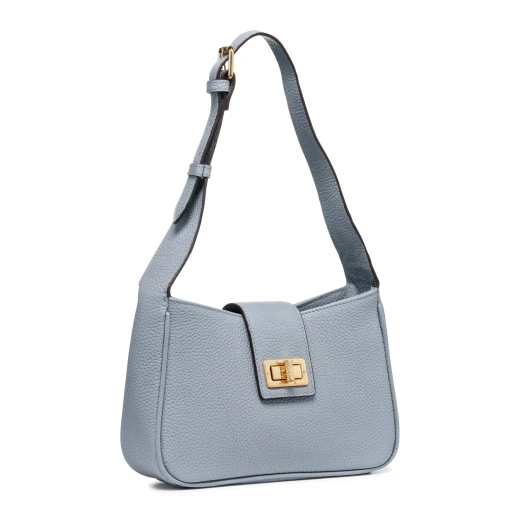 Solangy Woman Shoulder Bag Light Sky Tumbled Leather 24.5cm x 7cm x 15.7cm Adjustable Handle Turn Lock Closure Chic Formal City Styling D45KSA.00046.C4017 - Geox - Image 3