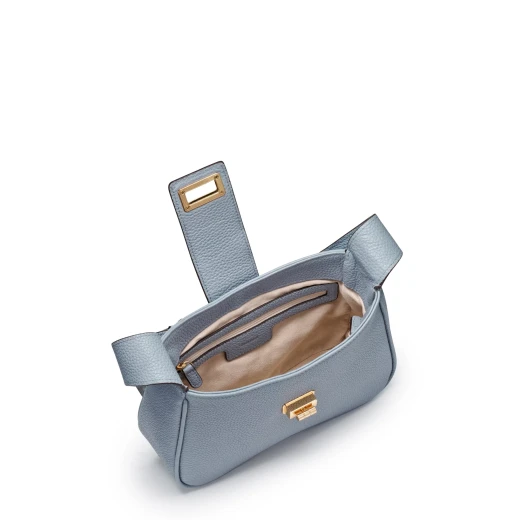 Solangy Woman Shoulder Bag Light Sky Tumbled Leather 24.5cm x 7cm x 15.7cm Adjustable Handle Turn Lock Closure Chic Formal City Styling D45KSA.00046.C4017 - Geox - Image 4
