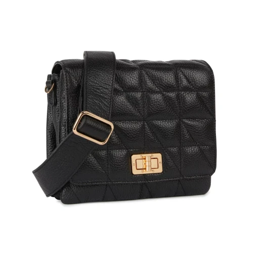 Veriana Woman Shoulder Bag Black Quilted Leather Handbag with Turn Lock Closure 20 cm x 6.5 cm x 18 cm Ideal for Office and Evening Wear Featuring Fast Delivery and Easy Exchange - Geox - Image 3