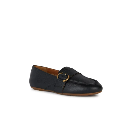 Geox Woman Palmaria Loafer Black Leather Slip On 36 Lightweight Breathable Design Decorative Strap Metal Buckle Classic Formal Urban Style Easy Exchange Fast Delivery - Image 3