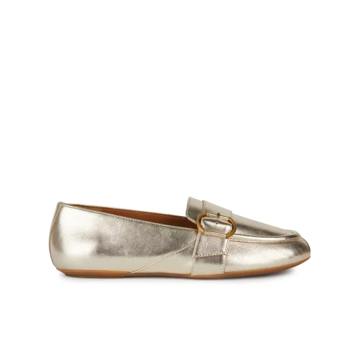 Geox Woman Palmaria Loafer Light Gold Metallic Leather 36 Featuring Breathable Comfort and Stylish Design Decorative Strap Buckle Fast Delivery Easy Exchange