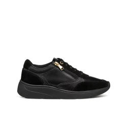 Geox Cristael Woman's Casual Low Sneakers With Side Zip Closure Black Suede Leather Effect Design for Hectic Days Size 36