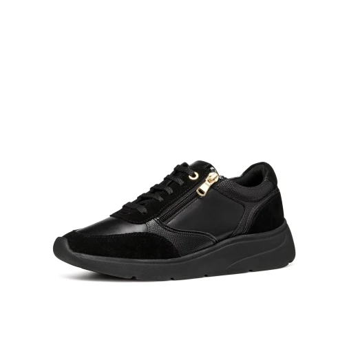 Geox Cristael Woman's Casual Low Sneakers With Side Zip Closure Black Suede Leather Effect Design for Hectic Days Size 36 - Geox - Image 5
