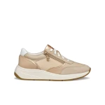 Cristael Women's City Lifestyle Sneakers with Side Zip Closure in Light Taupe, Breathable and Lightweight Design with Nappa Leather Upper and Glitter Detailing, Size 36 - Geox