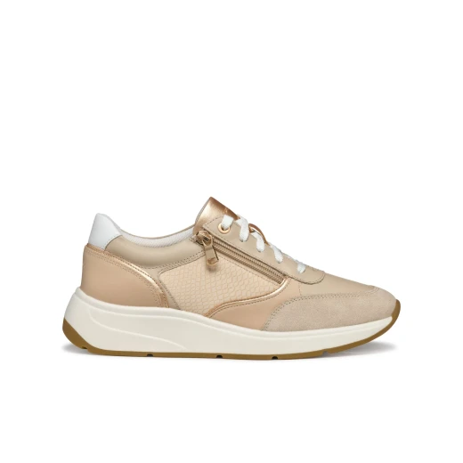 Cristael Women's City Lifestyle Sneakers with Side Zip Closure in Light Taupe, Breathable and Lightweight Design with Nappa Leather Upper and Glitter Detailing, Size 36