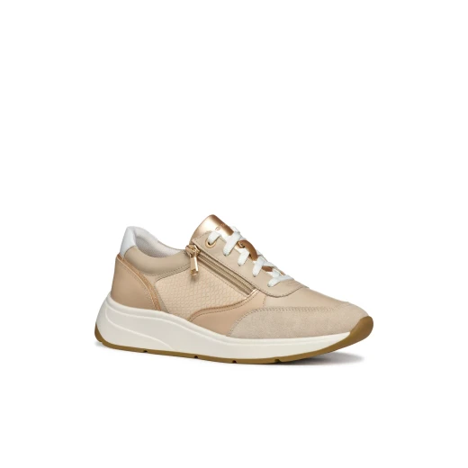 Cristael Women's City Lifestyle Sneakers with Side Zip Closure in Light Taupe, Breathable and Lightweight Design with Nappa Leather Upper and Glitter Detailing, Size 36 - Geox - Image 3