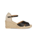 Geox Gelsa Low Women's Espadrille Sandals Black, Size 36. Summer-Ready Comfort with a Jute-Effect Wedge, Ankle Strap, and Breathable Nappa Upper. Perfect for City Lifestyle. - Geox