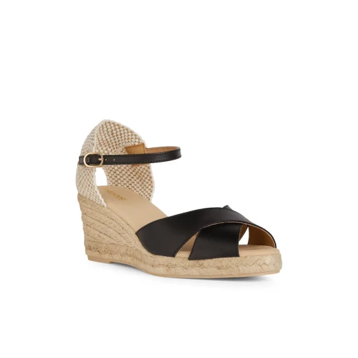 Geox Gelsa Low Women's Espadrille Sandals Black, Size 36. Summer-Ready Comfort with a Jute-Effect Wedge, Ankle Strap, and Breathable Nappa Upper. Perfect for City Lifestyle. - Geox - Image 3