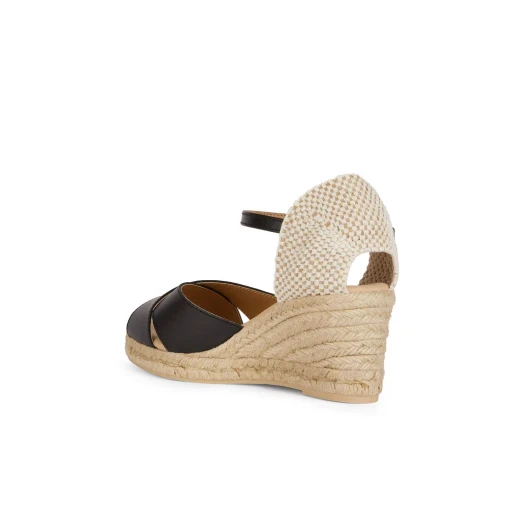 Geox Gelsa Low Woman Espadrille Sandals Black Color Nappa Leather Upper Ankle Strap Comfortable Mid Height Wedge Heel Size 40 Summer Footwear Stylish Breathable Design - Gelsa - Image 5