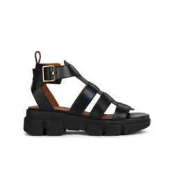 Geox Lisbona Women's Sandals Black Leather Ankle Strap with Chunky Sole Size 40 Metropolitan Style Breathable Comfortable Design Fast Delivery Easy Exchange