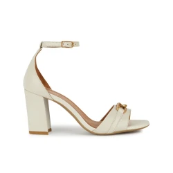 Geox New Eraklia 80 Women's Sandals, Light Sand Nappa Leather High Heels with Chic Metal Detail, Size 39, Breathable and Elegant for City and Special Occasions