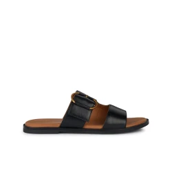 Geox Naileen Woman's Flat Sandals Breathable Leather Black Featuring Metal Buckle Size 36 Comfortable and Stylish Summer Footwear Perfect for City Wear