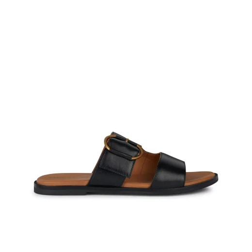 Geox Naileen Woman's Flat Sandals Breathable Leather Black Featuring Metal Buckle Size 36 Comfortable and Stylish Summer Footwear Perfect for City Wear - Geox - Image 2