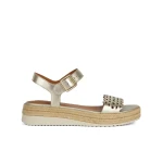 Geox Eolie Woman's Sandals Light Gold 41 Metallic Leather Breathable Summer Shoes with Jute Trim Perforated Design for City Styling - Geox