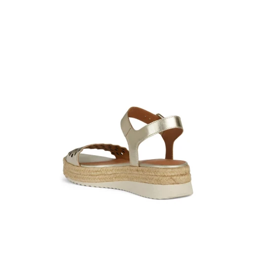 Geox Eolie Woman's Sandals Light Gold 41 Metallic Leather Breathable Summer Shoes with Jute Trim Perforated Design for City Styling - Geox - Image 4