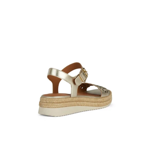 Geox Eolie Woman's Lightweight Breathable Metallic Leather Sandal in Light Gold, Featuring Perforated Design and Jute Trim, Size 37 - Geox - Image 5
