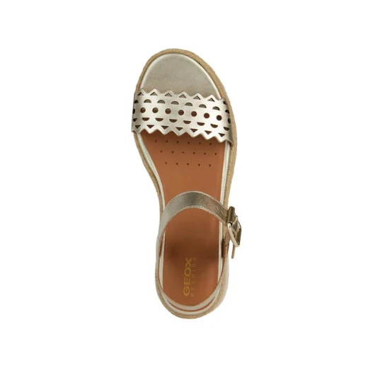 Geox Eolie Woman's Lightweight Breathable Metallic Leather Sandal in Light Gold, Featuring Perforated Design and Jute Trim, Size 37 - Geox - Image 6