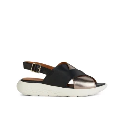 Geox Spherica EC5 Woman's Breathable Ultra Cushioning Lightweight Sandals in Black, Featuring Metallic Leather Details, Size 37 for Casual City Styling and Easy Goods Exchange