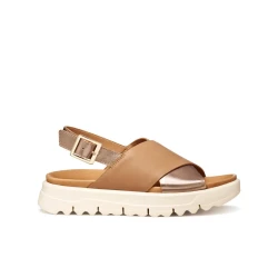 XAND 2.1S Woman Sandals Beige Leather Metallic Criss Cross Straps Ankle Strap Platform Sole Size 36 Casual Glamour Summer Footwear Women's Fashion