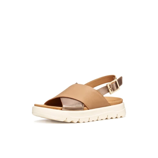 XAND 2.1S Women's Leather Sandals Beige Color Crisscross Straps Ankle Strap Platform Sole Size 38 Stylish Summer Footwear - Image 3