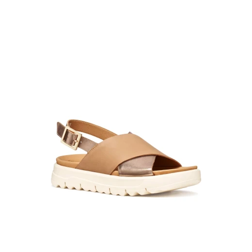 XAND 2.1S Woman Sandals Beige Leather Metallic Criss Cross Straps Ankle Strap Platform Sole Size 36 Casual Glamour Summer Footwear Women's Fashion - Geox - Image 4