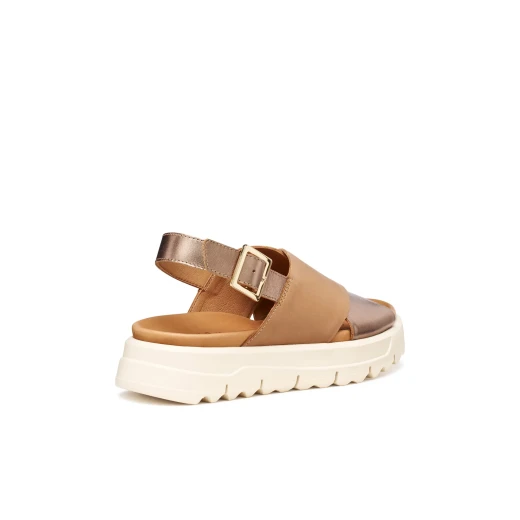 XAND 2.1S Woman Sandals Beige Leather Metallic Criss Cross Straps Ankle Strap Platform Sole Size 36 Casual Glamour Summer Footwear Women's Fashion - Geox - Image 5