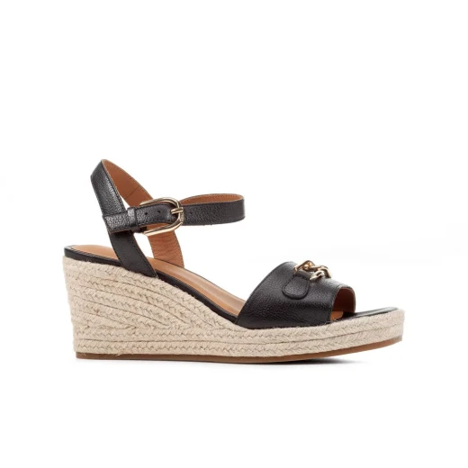 Geox Panarea Woman Sandals Black 37 Tumbled Leather Espadrille Wedge - Geox - Image 2