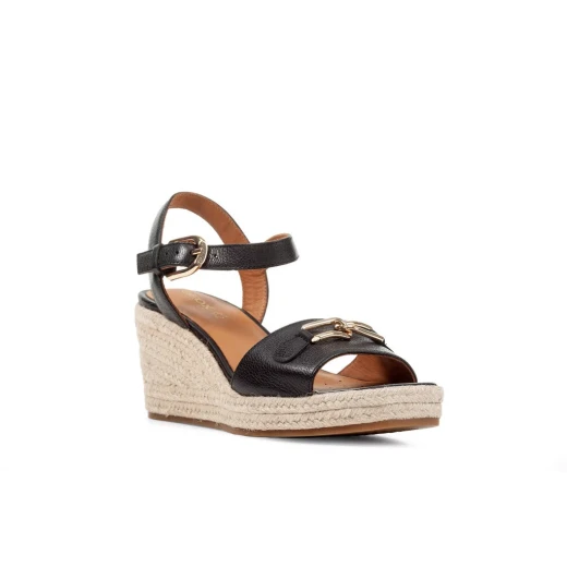 Geox Panarea Woman Sandals Black 37 Tumbled Leather Espadrille Wedge - Geox - Image 3