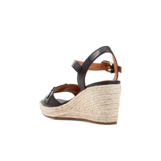 Geox Panarea Woman's Espadrille Wedge Sandals in Black, Crafted from Tumbled Leather, Metal Detail, Comfortable, Breathable Design, Size 41 - Geox - Image 5