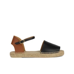 Geox Lampedusa Woman Sandals Black Leather Espadrille Style 36
