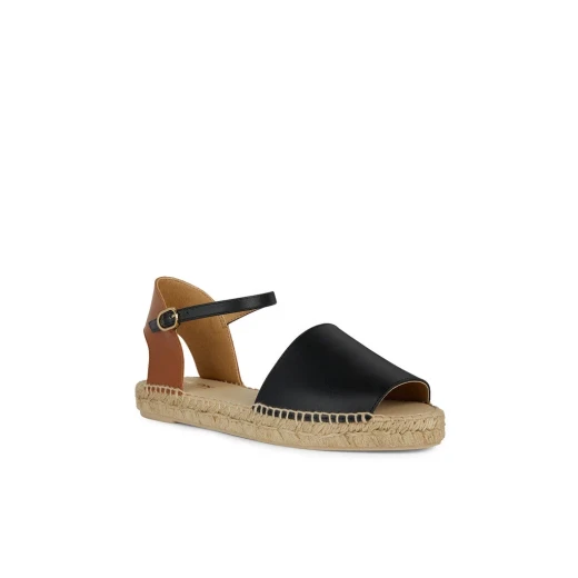 Geox Lampedusa Woman Sandals Black Leather Espadrille Style 37 - Geox - Image 3