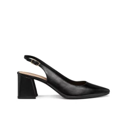 GISELDA Woman Slingback Pumps in Black Nappa Leather with Medium Heel, Comfortable Design, and Urban Style for Women. Perfect for Business or City Looks, Size 37