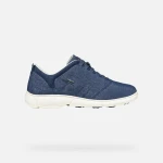 Geox Nebula 2.0 Woman's Navy Sneakers: Breathable & Lightweight Casual Shoes for Everyday Comfort and Travel. Features a Shiny Fabric Upper, Available in Size 36. - Geox