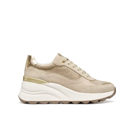 Geox Spherica EC13 Woman's Sneaker: Light Gold Suede Design, Exceptional Cushioning and Breathability, Size 37, Modern Casual Style, Innovative Aesthetic, D45WAA.0MA22.C2LH6