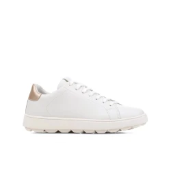 Geox Spherica ECUB Woman's Sneaker White Color Made of Coated Leather and Pearlescent Material Ultra Breathable with Superior Comfort for Everyday Wear Size 37