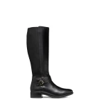 GEOX Felicity Woman's Tall Leather Boots: Comfortable & Breathable Equestrian Style with Elasticated Side Panel, Black Color, Size 38 - Geox