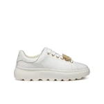 Geox Spherica EC4.1 Woman's White Leather Sneakers Size 37 Featuring Breathable Ultra Cushioning and Glam Jewel Details for Everyday Active Chic Style - Geox