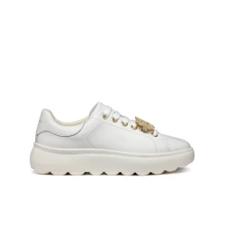 Geox Spherica EC4.1 Woman's White Leather Sneakers Size 37 Featuring Breathable Ultra Cushioning and Glam Jewel Details for Everyday Active Chic Style