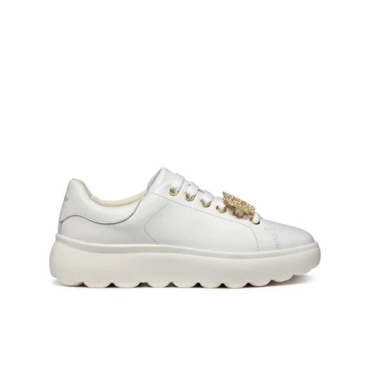 Geox Spherica EC4.1 Woman's White Leather Sneakers Size 37 Featuring Breathable Ultra Cushioning and Glam Jewel Details for Everyday Active Chic Style - Geox - Image 9