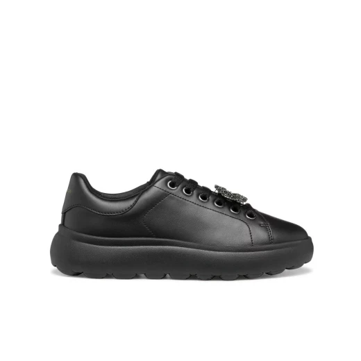 Geox Spherica EC4.1 Woman's Breathable Ultra-Cushioning Sneakers with Nappa Leather and Jewel Details, Black, Size 39. Glamorous and Comfortable Everyday Footwear. - Image 2