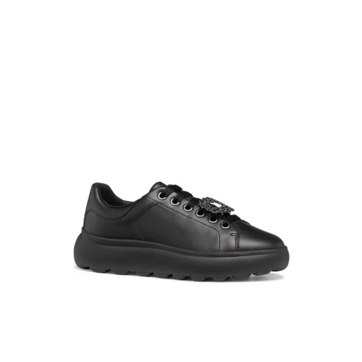 Geox Spherica EC4.1 Woman's Breathable Ultra-Cushioning Sneakers with Nappa Leather and Jewel Details, Black, Size 39. Glamorous and Comfortable Everyday Footwear. - Image 3