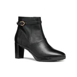 Geox Walk Pleasure Women's Ankle Boots in Black Leather with Mid Heel Platform, Size 37, Modern Aesthetic, Exceptional Cushioning for Comfortable Wear, Model D46TEA