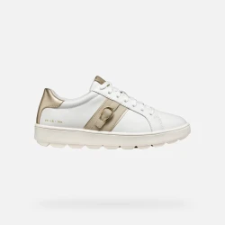 Geox Spherica ECUB-1 Woman's Sneakers White Nappa Leather Breathable Ultra Comfortable Cushioning Design Metal Detail Size 36 Casual Contemporary Style