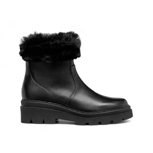 Felleny Woman's Boots in Black, Crafted from Smooth Leather with Faux Fur Trim, Comfortable and Breathable Design, Urban Style, Size 41, Perfect for Cold Months