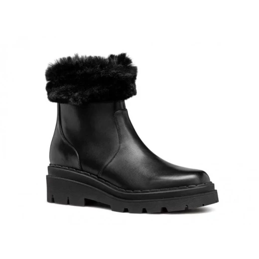 Felleny Woman Boots Black Leather Faux Fur Trim Size 39 Winter Boots - Geox - Image 3