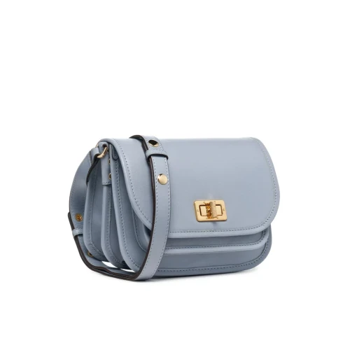 Flavrie Woman Crossbody Bag Light Sky Plain Leather 3 Internal Compartments Adjustable Shoulder Strap Turn Lock Closure 21cm x 8cm x 17cm Stylish Everyday Handbag - Geox - Image 4