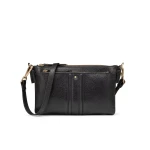 Claree Woman's Crossbody Bag in Black Tumbled Leather with 3 Compartments and Multiple Pockets. Features a Casual Chic Design with Everyday Aesthetic. D46ZCA.00046.C9999 - Geox