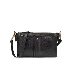 Claree Woman's Crossbody Bag in Black Tumbled Leather with 3 Compartments and Multiple Pockets. Features a Casual Chic Design with Everyday Aesthetic. D46ZCA.00046.C9999