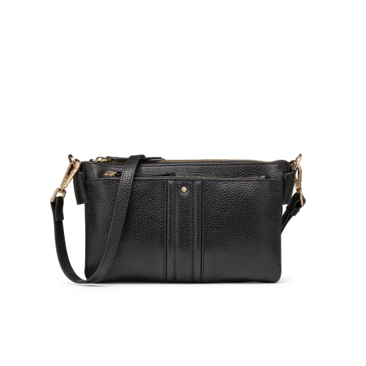Claree Woman's Crossbody Bag in Black Tumbled Leather with 3 Compartments and Multiple Pockets. Features a Casual Chic Design with Everyday Aesthetic. D46ZCA.00046.C9999
