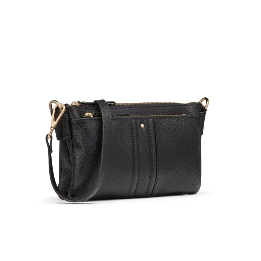 Claree Woman's Crossbody Bag in Black Tumbled Leather with 3 Compartments and Multiple Pockets. Features a Casual Chic Design with Everyday Aesthetic. D46ZCA.00046.C9999 - Geox - Image 3